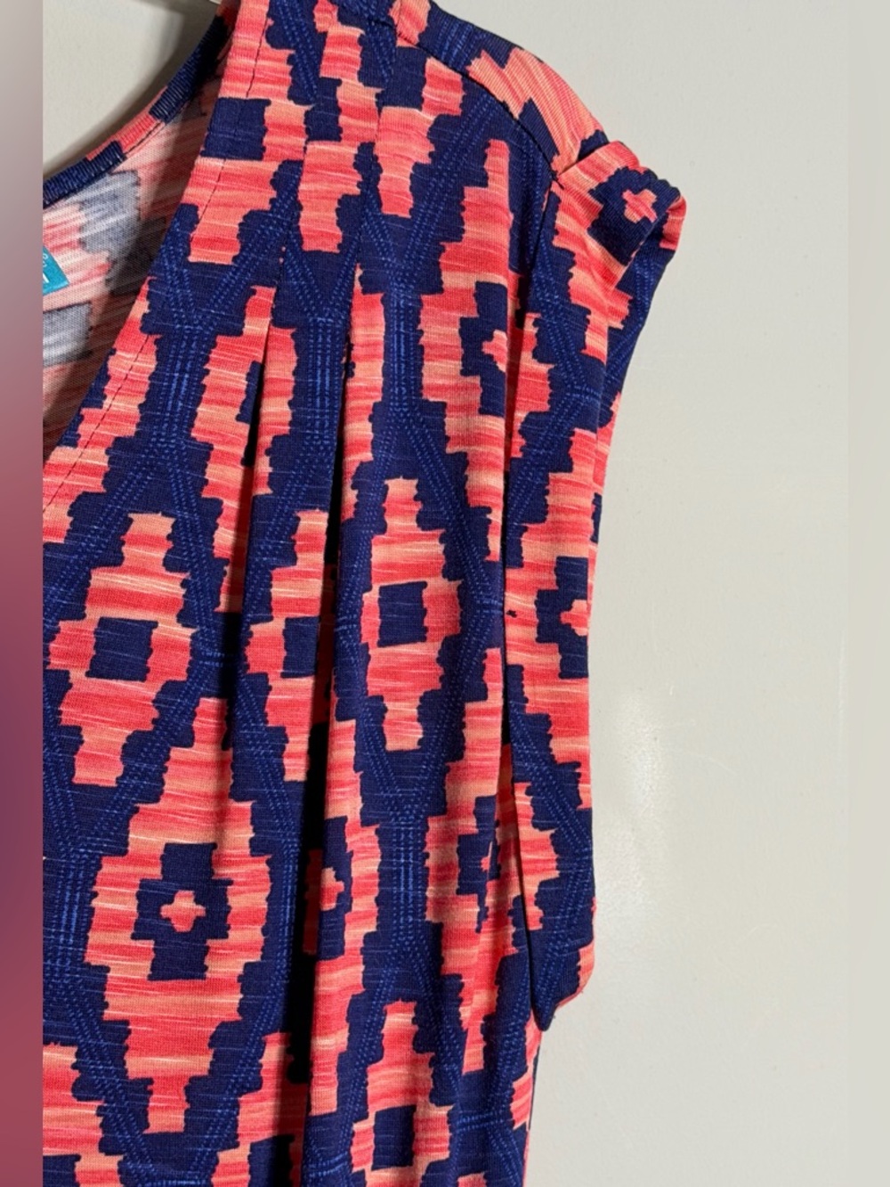 Tori Richard Honolulu Women's Navy and Coral Geo Print Dress Size M - Picture 4 of 11